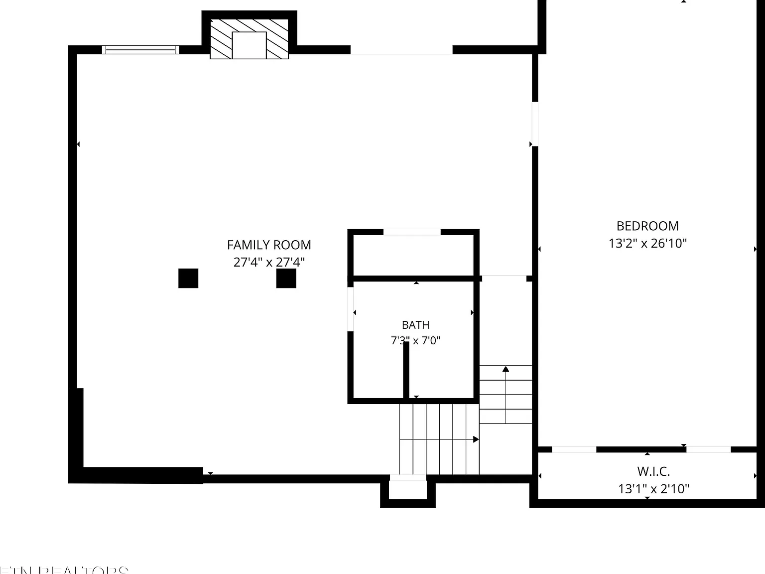 Lower level floor plan for 11016 Calloway View Dr showing family room, bathroom, bedroom, and walk-in closet